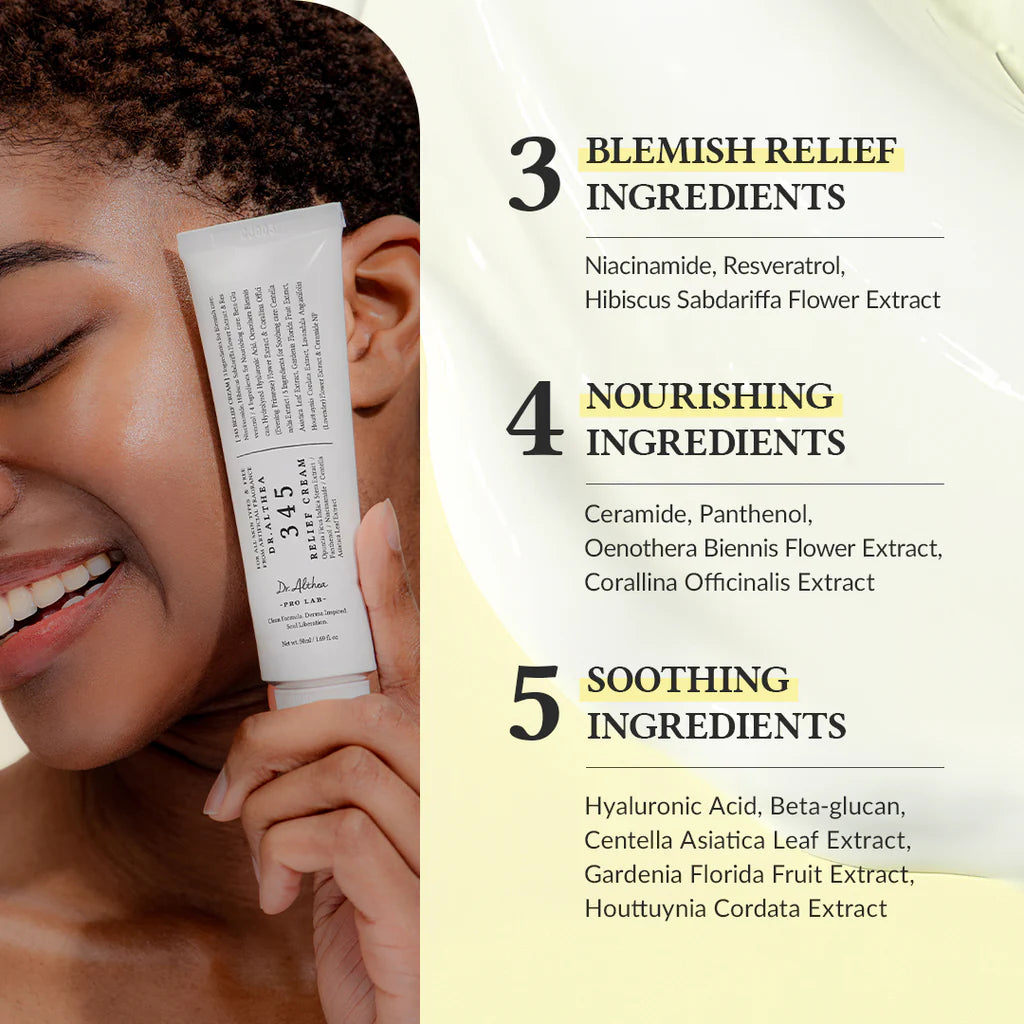 Woman applying skincare product with list of ingredients on a beige background
