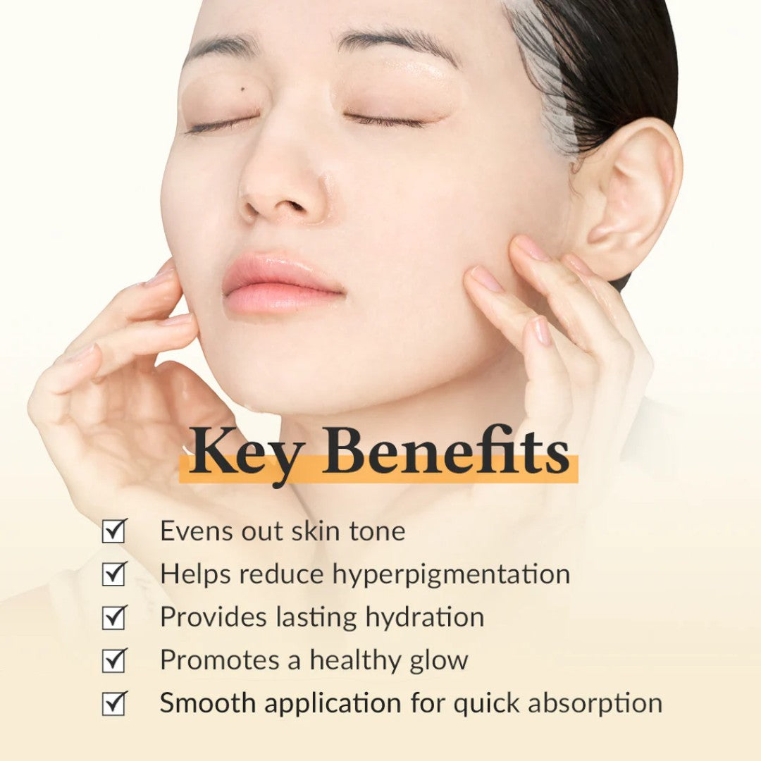 Woman applying Dr. Althea Vita Glow Mask highlighting key benefits like hydration and skin radiance.