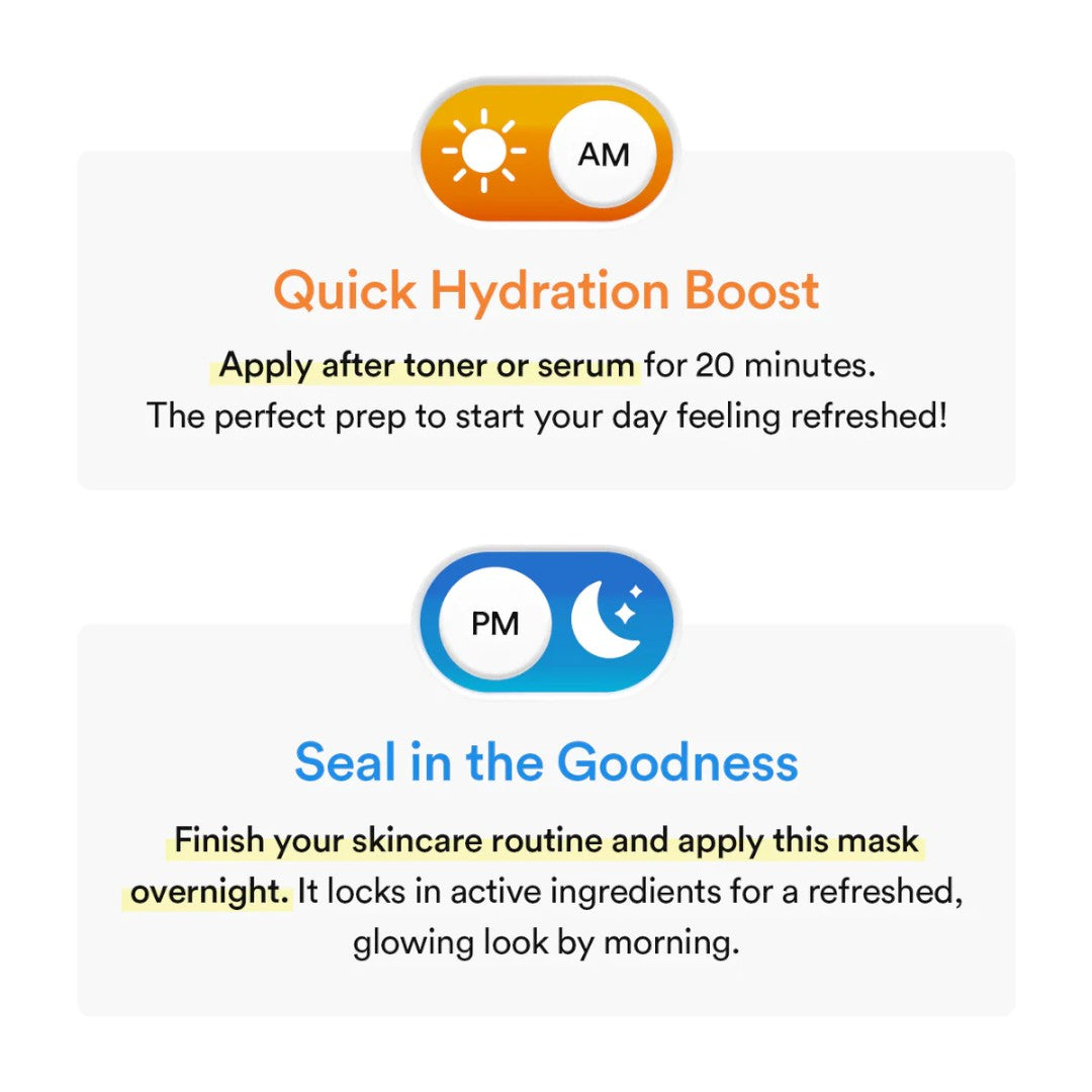 Instructions for using Abib Collagen Gel Mask Sedum Jelly 4 Sheets - Hydrating, with AM and PM application tips.