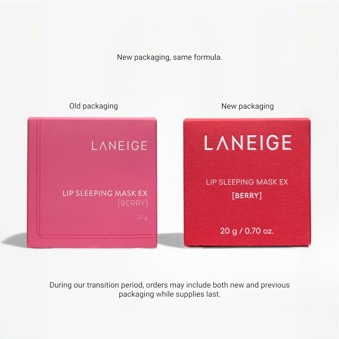 Comparison of Laneige Lip Sleeping Mask EX packaging on a white background