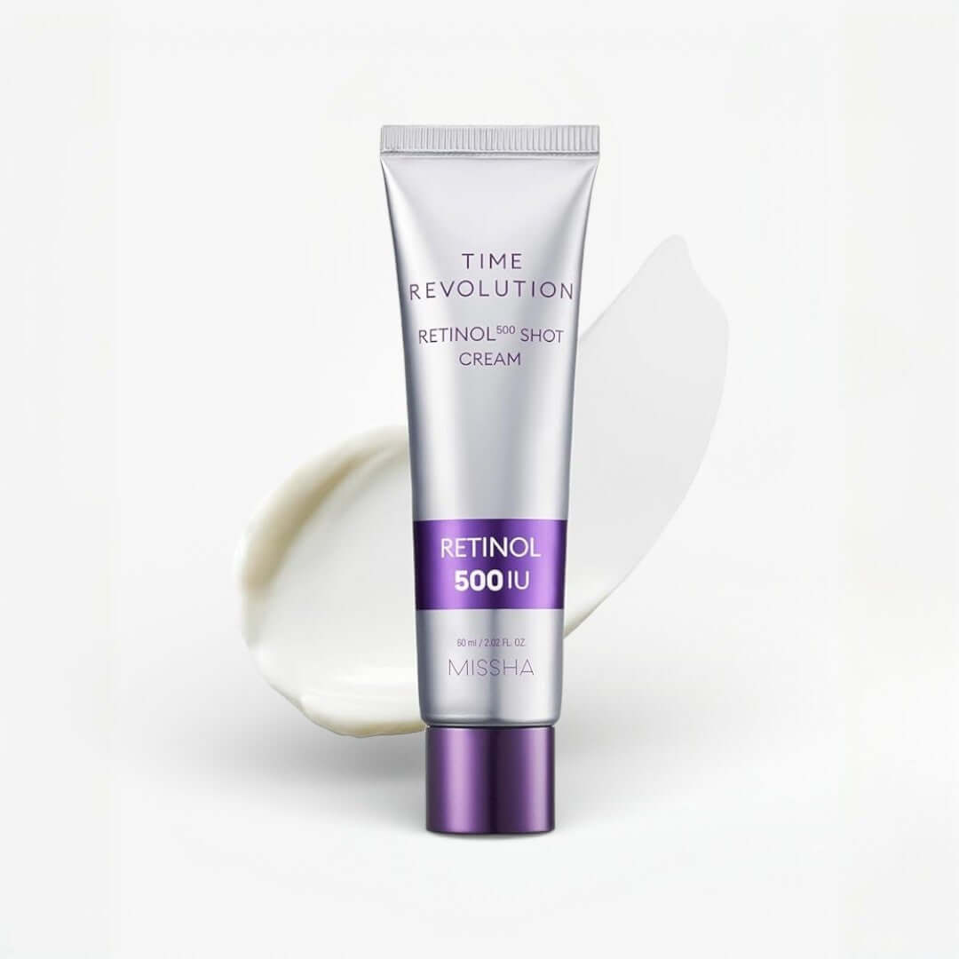 Tube of Time Revolution Retinol Shot Cream by Missha on a light gray background