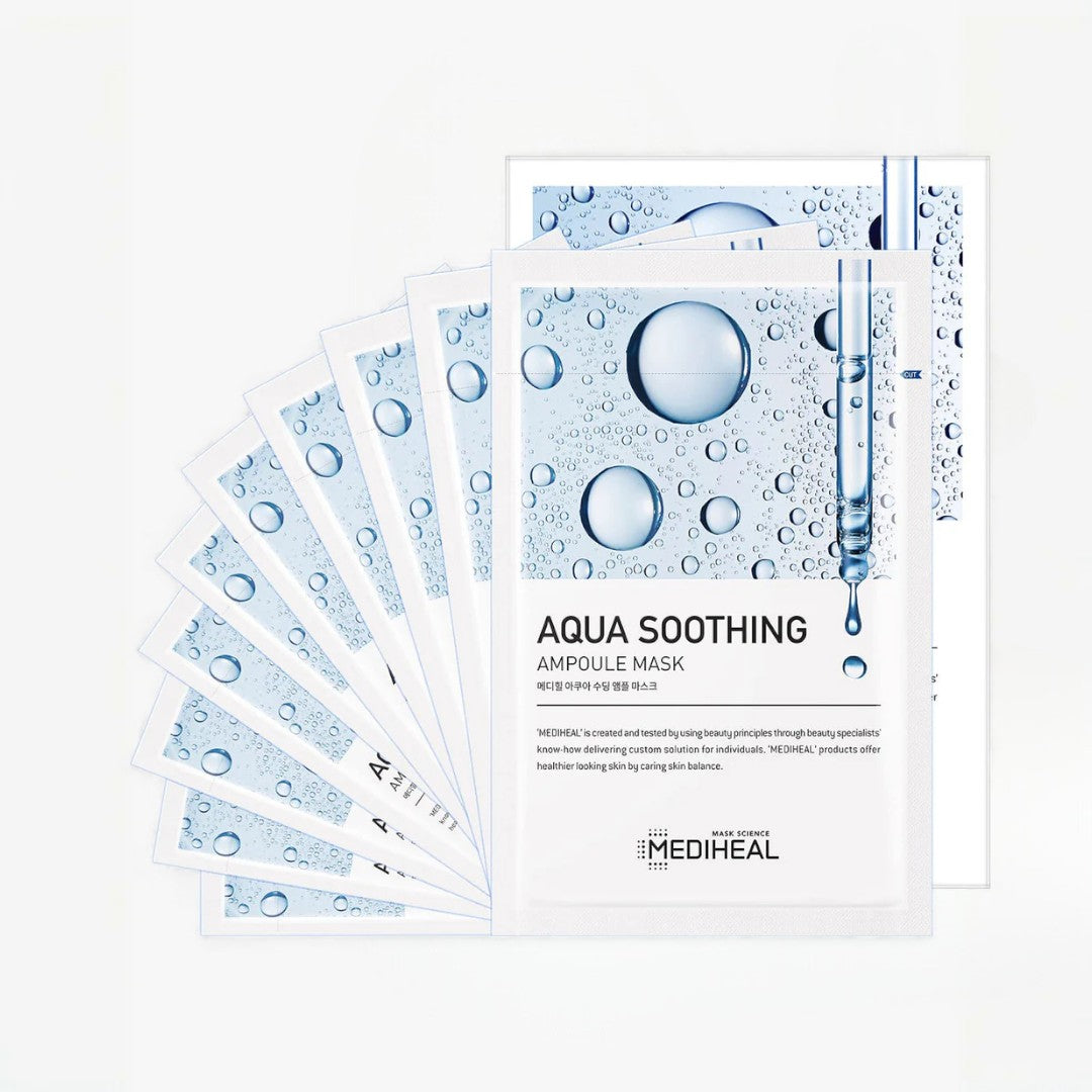 Pack of Mediheal Aqua Soothing Ampoule Mask on a white background