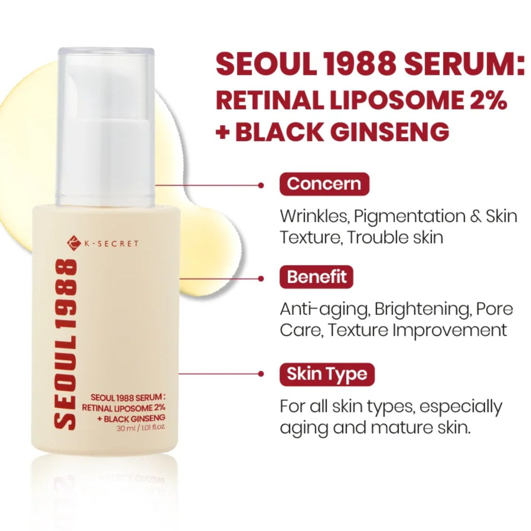 K-SECRET SEOUL 1988 Serum: Retinal Liposome 2% + Black Ginseng 30ml K-SECRET