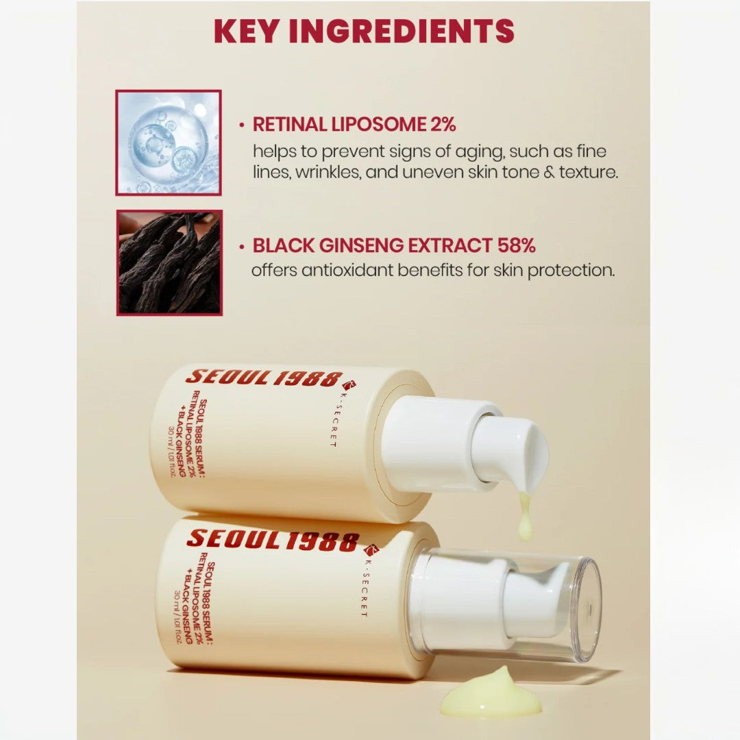 K-SECRET SEOUL 1988 Serum: Retinal Liposome 2% + Black Ginseng 30ml K-SECRET