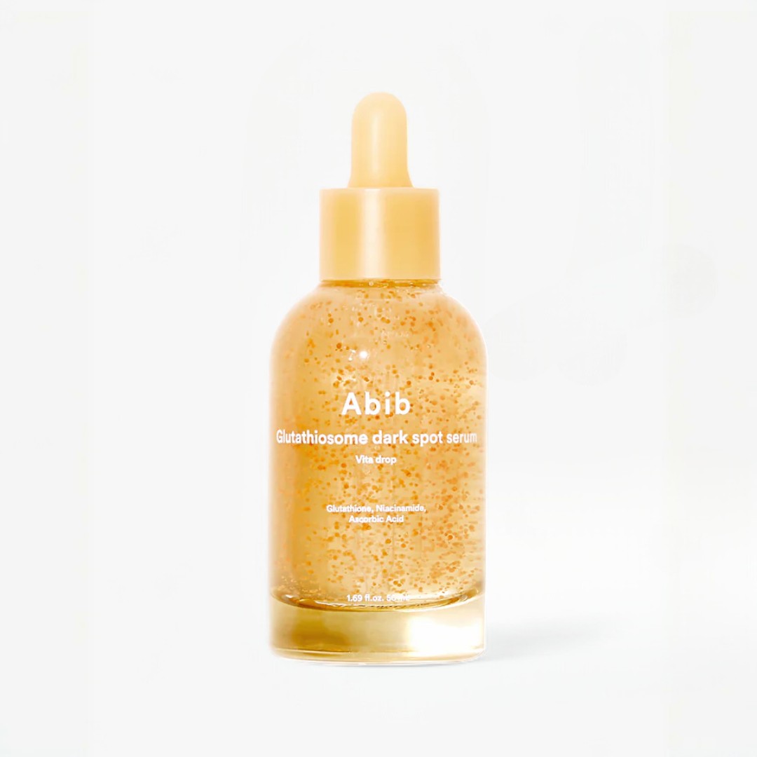 Skincare serum bottle with 'Abib' branding on a white background