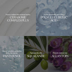 Collage of skincare ingredients with text on a dark background